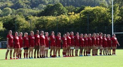 110725 - Wales Women U20 v Scotland Women U20, Women’s U20 Six Nations Summer Series - The Wales team line up for the anthems