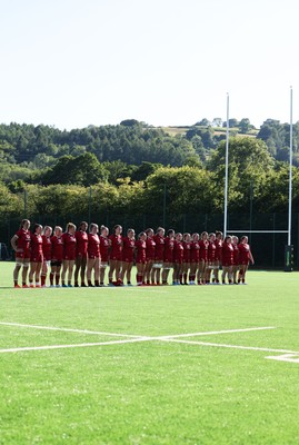 110725 - Wales Women U20 v Scotland Women U20, Women’s U20 Six Nations Summer Series - The Wales team line up for the anthems