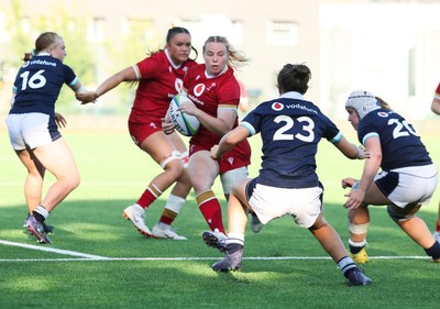 110725 - Wales Women U20 v Scotland Women U20, Women’s U20 Six Nations Summer Series - Savannah Picton-Powell of Wales powers over for a try