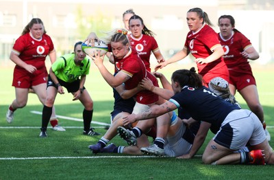 110725 - Wales Women U20 v Scotland Women U20, Women’s U20 Six Nations Summer Series - Savannah Picton-Powell of Wales powers over for a try