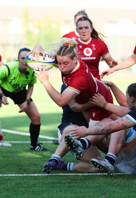 110725 - Wales Women U20 v Scotland Women U20, Women’s U20 Six Nations Summer Series - Savannah Picton-Powell of Wales powers over for a try