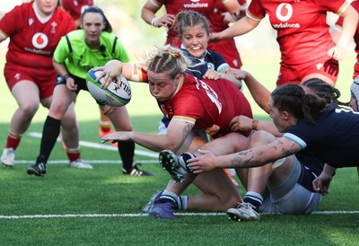 110725 - Wales Women U20 v Scotland Women U20, Women’s U20 Six Nations Summer Series - Savannah Picton-Powell of Wales powers over for a try