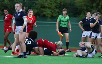110725 - Wales Women U20 v Scotland Women U20, Women’s U20 Six Nations Summer Series - Dali Hopkins of Wales scores try
