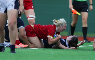 110725 - Wales Women U20 v Scotland Women U20, Women’s U20 Six Nations Summer Series - Dali Hopkins of Wales scores try