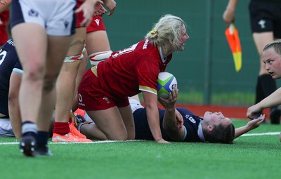 110725 - Wales Women U20 v Scotland Women U20, Women’s U20 Six Nations Summer Series - Dali Hopkins of Wales scores try