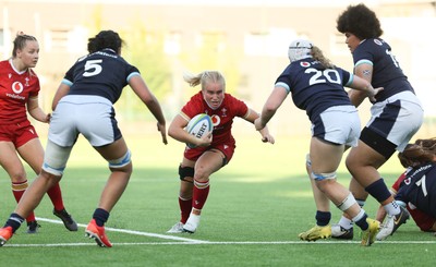 110725 - Wales Women U20 v Scotland Women U20, Women’s U20 Six Nations Summer Series - Seren Singleton of Wales charges for the line