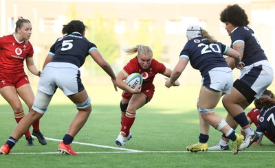 110725 - Wales Women U20 v Scotland Women U20, Women’s U20 Six Nations Summer Series - Seren Singleton of Wales charges for the line