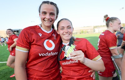 110725 - Wales Women U20 v Scotland Women U20, Women’s U20 Six Nations Summer Series - Branwen Metcalfe of Wales with Player of the Match Hanna Marshall of Wales