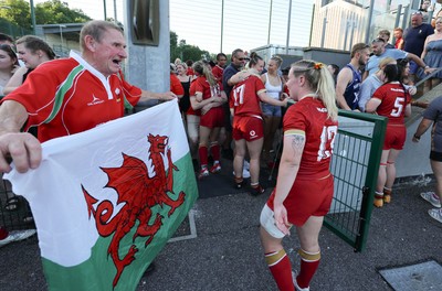 110725 - Wales Women U20 v Scotland Women U20, Women’s U20 Six Nations Summer Series - Wales players come off to meet family and friends
