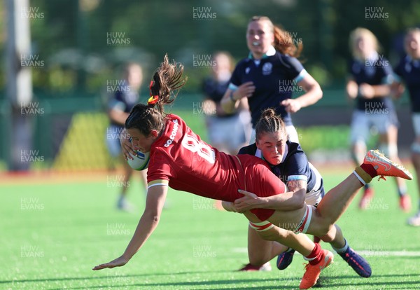 110725 - Wales Women U20 v Scotland Women U20, Women’s U20 Six Nations Summer Series - Branwen Metcalfe of Wales dives in to score the fourth try