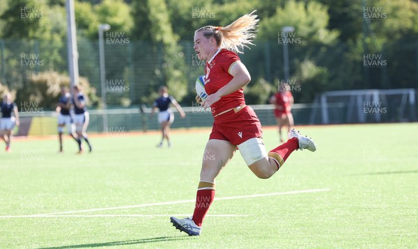 110725 - Wales Women U20 v Scotland Women U20, Women’s U20 Six Nations Summer Series - Savannah Picton-Powell of Wales races in for her second try
