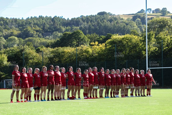 110725 - Wales Women U20 v Scotland Women U20, Women’s U20 Six Nations Summer Series - The Wales team line up for the anthems