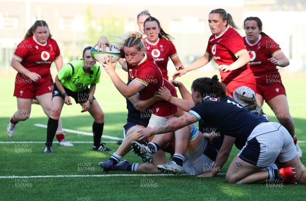 110725 - Wales Women U20 v Scotland Women U20, Women’s U20 Six Nations Summer Series - Savannah Picton-Powell of Wales powers over for a try