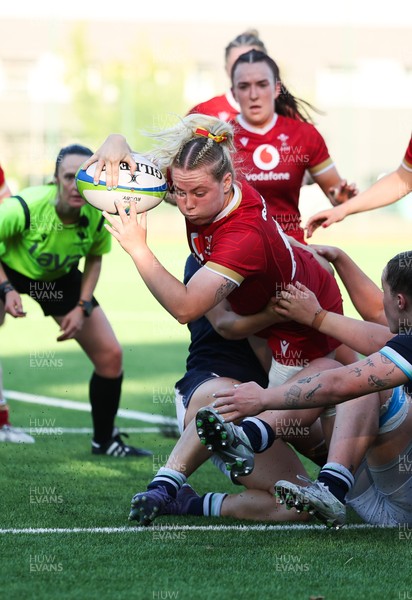 110725 - Wales Women U20 v Scotland Women U20, Women’s U20 Six Nations Summer Series - Savannah Picton-Powell of Wales powers over for a try