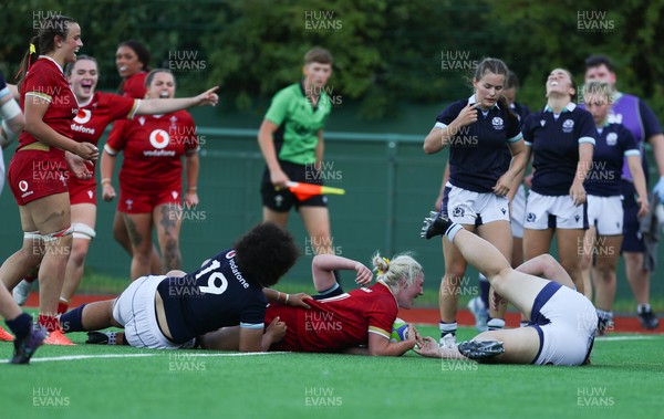 110725 - Wales Women U20 v Scotland Women U20, Women’s U20 Six Nations Summer Series - Dali Hopkins of Wales scores try