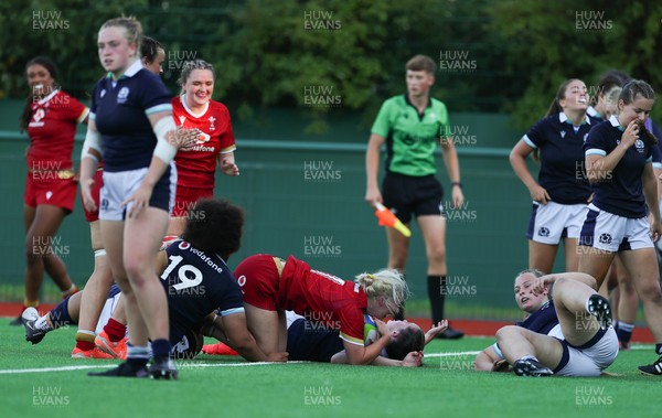 110725 - Wales Women U20 v Scotland Women U20, Women’s U20 Six Nations Summer Series - Dali Hopkins of Wales scores try