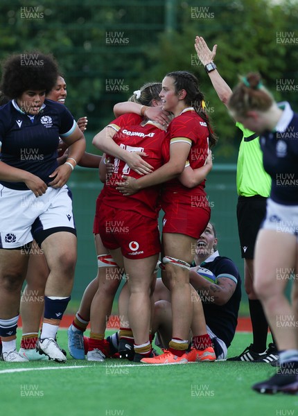 110725 - Wales Women U20 v Scotland Women U20, Women’s U20 Six Nations Summer Series - Dali Hopkins of Wales scores try