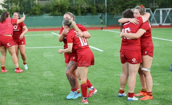 110725 - Wales Women U20 v Scotland Women U20, Women’s U20 Six Nations Summer Series - Wales players celebrate on the final whistle