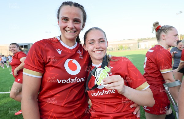 110725 - Wales Women U20 v Scotland Women U20, Women’s U20 Six Nations Summer Series - Branwen Metcalfe of Wales with Player of the Match Hanna Marshall of Wales