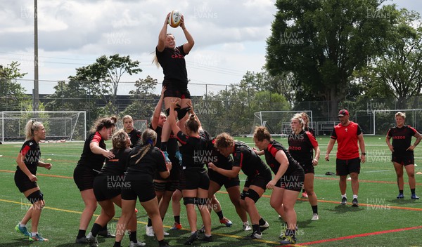 250822 - Wales Women Rugby Units Session - Wales’ Gwen Crabb wins the ball during a training session ahead of the match against Canada