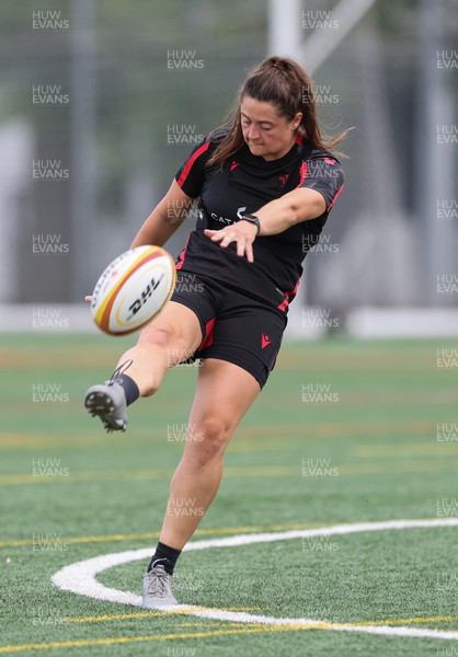 250822 - Wales Women Rugby Units Session - Wales’ Robyn Wilkins kicks during a training session ahead of the match against Canada