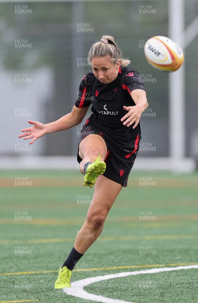 250822 - Wales Women Rugby Units Session - Wales’ Elinor Snowsill kicks during a training session ahead of the match against Canada