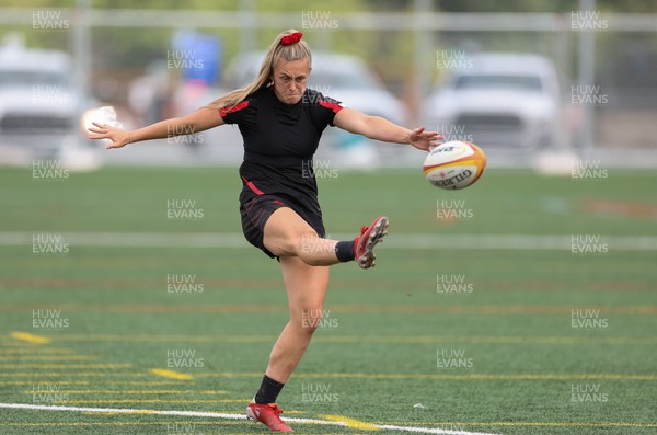 250822 - Wales Women Rugby Units Session - Wales’ Hannah Jones kicks during a training session ahead of the match against Canada