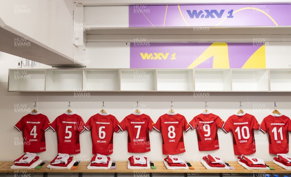 031123 - Wales Women v Australia Women, WXV1 - Wales match shirts hang in the changing room ahead of the match