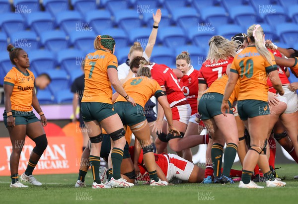 031123 - Wales Women v Australia Women, WXV1 - Carys Phillips of Wales powers over to score try