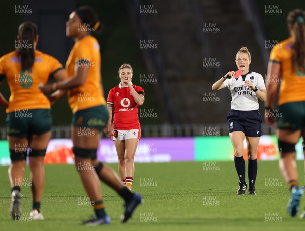 031123 - Wales Women v Australia Women, WXV1 - Siokapesi Palu of Australia, left, Is shown a red card