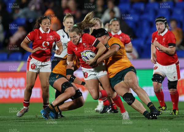 031123 - Wales Women v Australia Women, WXV1 - Carys Cox of Wales is tackled