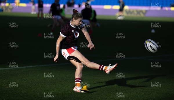 031123 - Wales Women v Australia Women, WXV1 - Keira Bevan of Wales during kicking practice ahead of the match