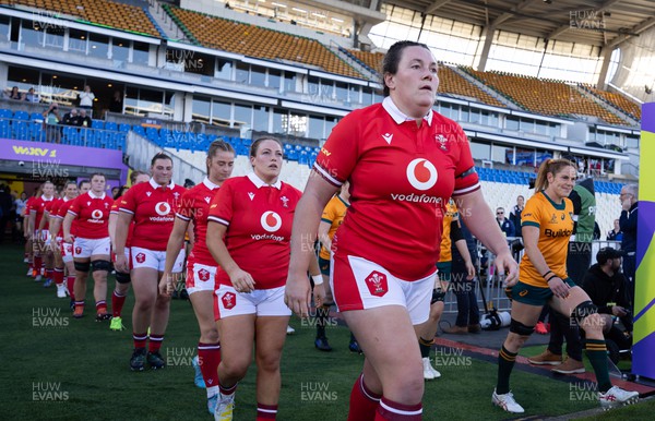031123 - Wales Women v Australia Women, WXV1 - Cerys Hale of Wales walks out at the start of the match