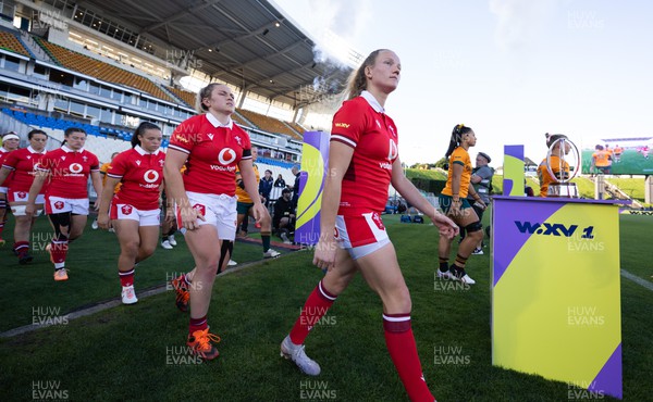 031123 - Wales Women v Australia Women, WXV1 - Carys Cox of Wales walks out at the start of the match