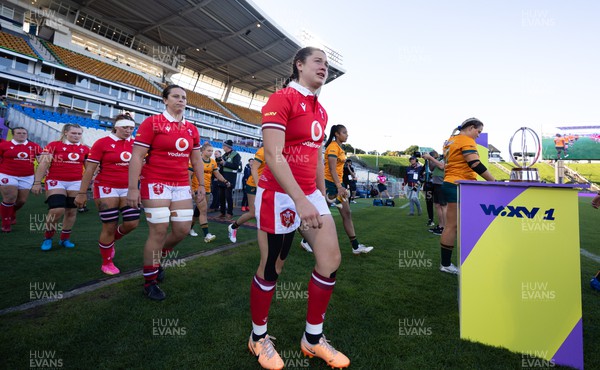 031123 - Wales Women v Australia Women, WXV1 - Robyn Wilkins of Wales walks out at the start of the match