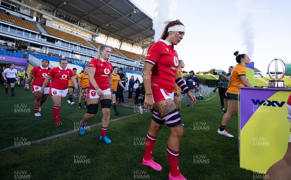 031123 - Wales Women v Australia Women, WXV1 - Georgia Evans of Wales walks out at the start of the match