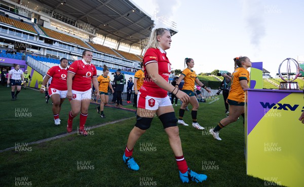 031123 - Wales Women v Australia Women, WXV1 - Alex Callender of Wales walks out at the start of the match