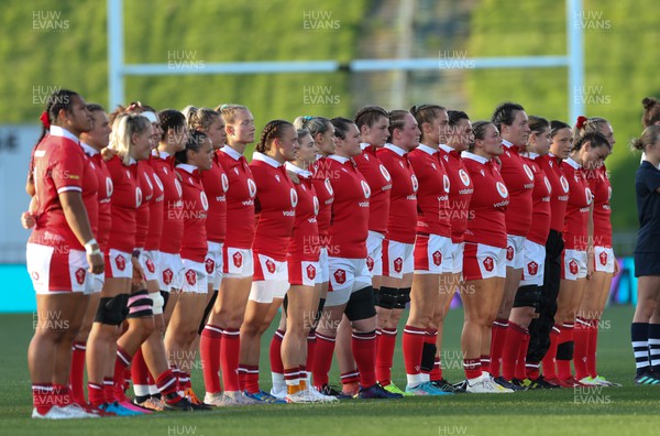 031123 - Wales Women v Australia Women, WXV1 - The Wales team lineup for the anthems at the start of the match