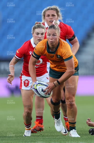 031123 - Wales Women v Australia Women, WXV1 - Layne Morgan of Australia gets the ball away