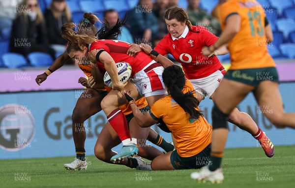 031123 - Wales Women v Australia Women, WXV1 - Lisa Neumann of Wales is tackled