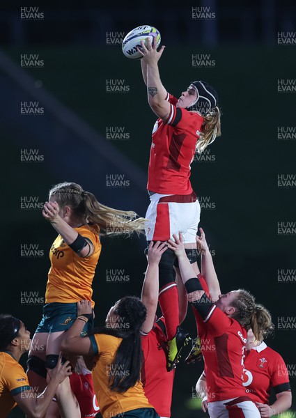 031123 - Wales Women v Australia Women, WXV1 - Bethan Lewis of Wales takes lineout