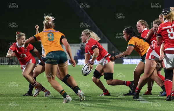 031123 - Wales Women v Australia Women, WXV1 - Alex Callender of Wales looks to set up an attack 