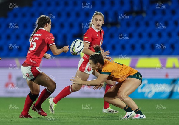 031123 - Wales Women v Australia Women, WXV1 - Jasmine Joyce of Wales and Hannah Jones of Wales combine to set up an attack