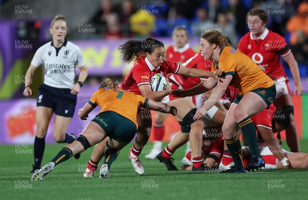 031123 - Wales Women v Australia Women, WXV1 - Meg Davies of Wales takes on the Australian defence
