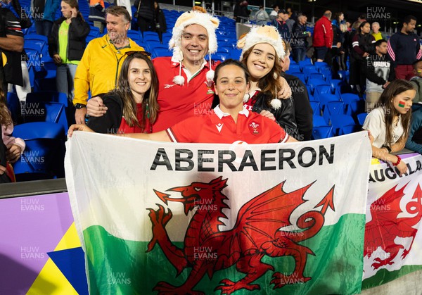 031123 - Wales Women v Australia Women, WXV1 - Sioned Harries of Wales with family and friends at the end of the match