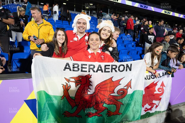 031123 - Wales Women v Australia Women, WXV1 - Sioned Harries of Wales with family and friends at the end of the match