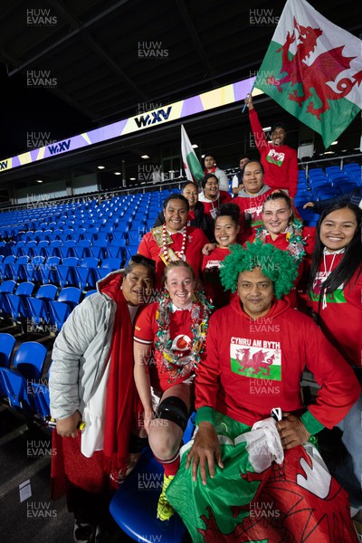 031123 - Wales Women v Australia Women, WXV1 - Sisilia Tuipulotu of Wales with family at the end of the match