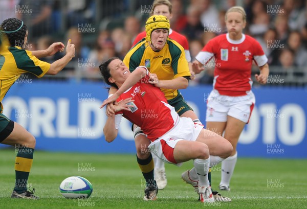 20.08.10 - Wales Women v Australia Women - Women's Rugby World Cup 2010 - Melissa Berry of Wales is tackled by Tui Ormsby(L) of Australia. 
