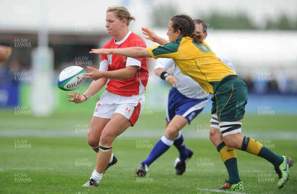 20.08.10 - Wales Women v Australia Women - Women's Rugby World Cup 2010 - Jamie Kift of Wales is tackled by Rebecca Trethowan of Australia. 
