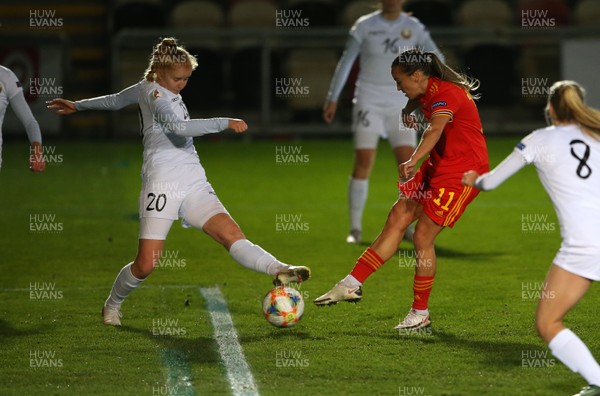 011220 - Wales Women v Belarus Women - UEFA Championship Qualifier - Natasha Harding of Wales scores a goal